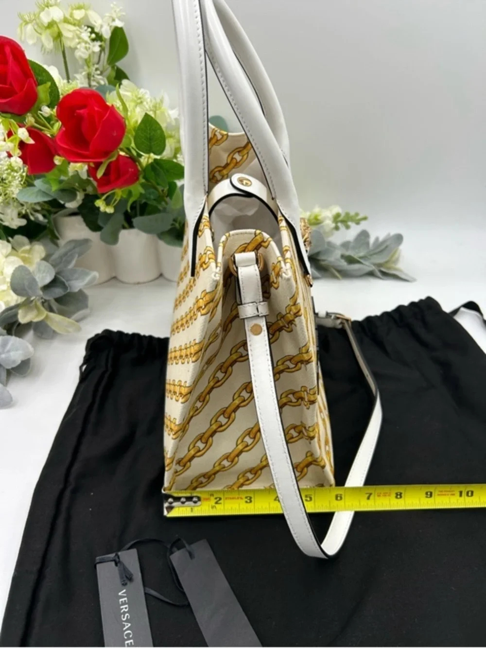 Women’s Versace chain stripe la Medusa tote bag with shoulder strap made Italy